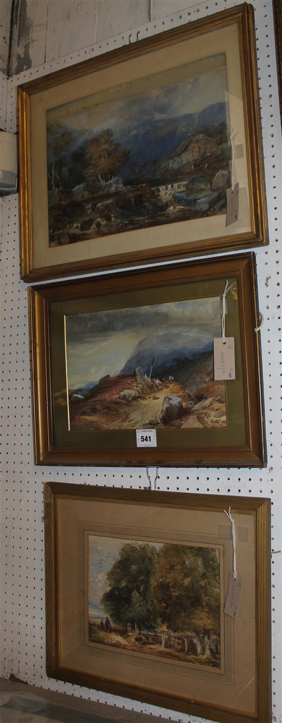 David Cox, watercolour, rural scene & 2 other watercolours (one by Pyne)(-)